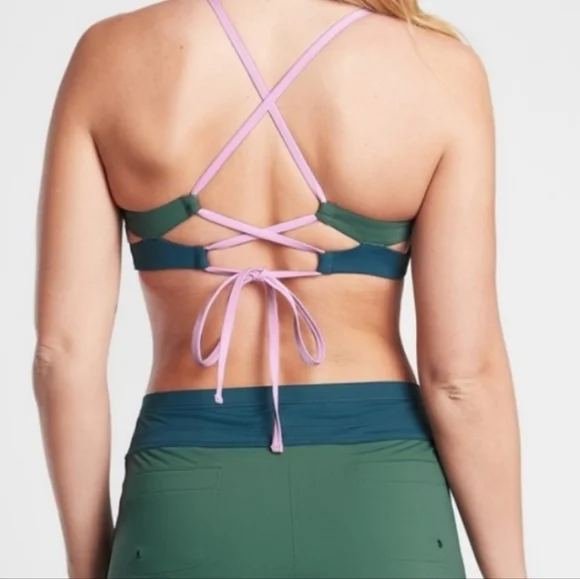 Athleta Colorblock triangle Green and Pink Women's Swim Set - Picture 5 of 10